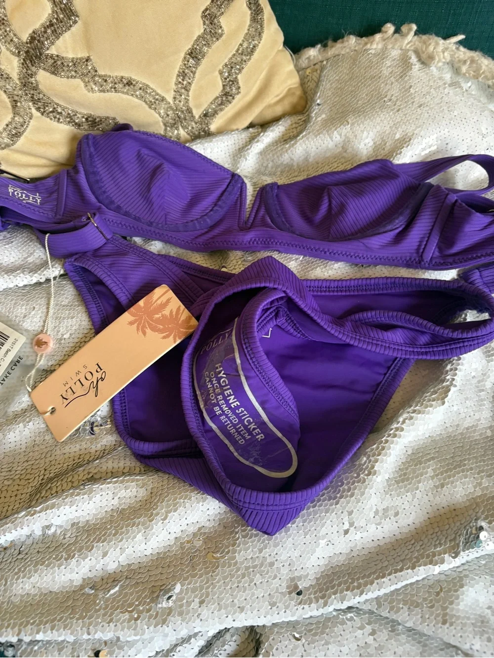 Oh Polly Violet Ribbed Bandeau Bikini Set